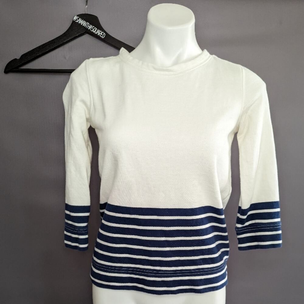 J Crew Crew Neck 3/4 Sleeve Stripe Sweatshirt sz xs